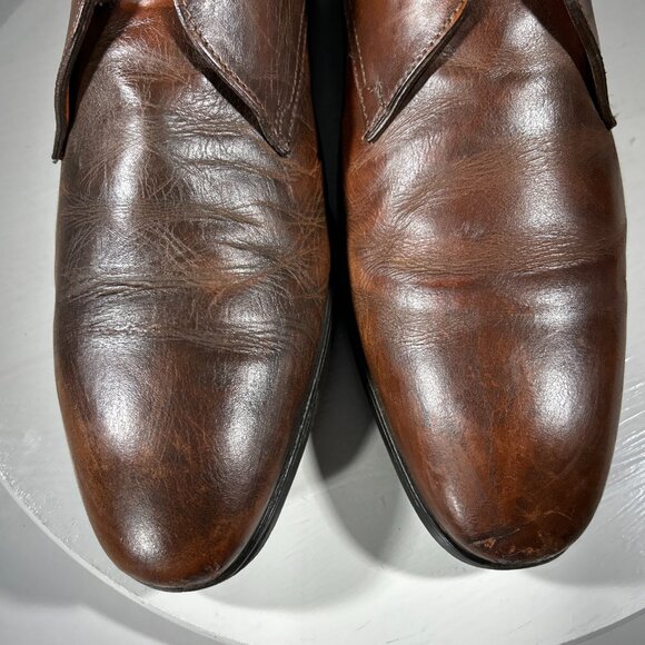 Santoni Mens Size 8 D Leather Dress Shoes Brown Derby Oxfords Lace Preppy ITALY